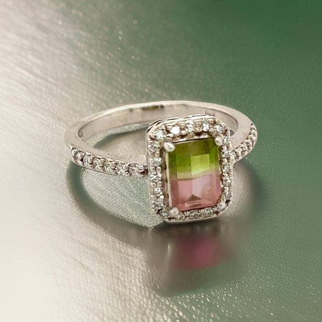 Metal Multicolor Tourmaline Diamond Ring 14k Gold 1.15 TCW Certified For Sale - Image 7 of 11