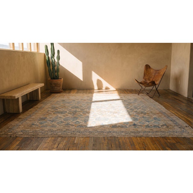 Late 19th Century Captivating Blue-White Diamond Pattern Antique Cotton Indian Agra Rug For Sale - Image 5 of 7