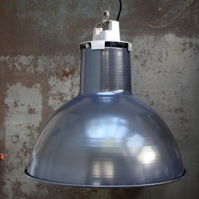 French Factory light by Mazda Thick quality Enamel. Used in warehouses and factories. E27/E26 This piece has an...