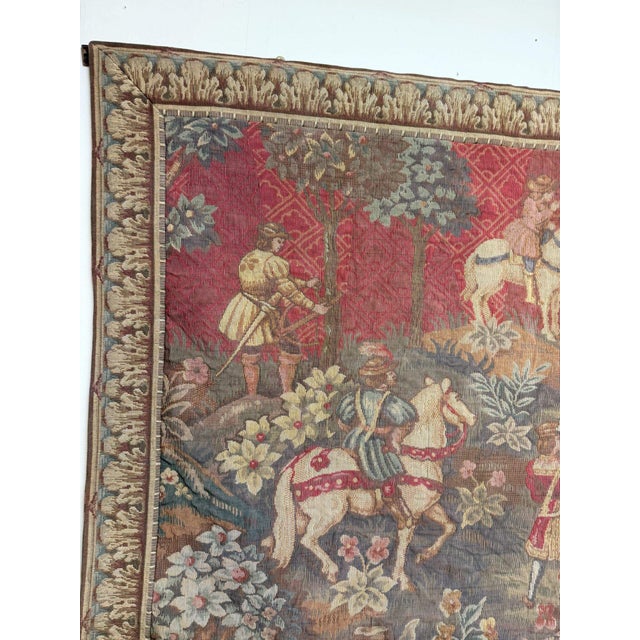 Large French Tapestry with Medieval Hunting Scene in the style of Aubusson For Sale - Image 5 of 7