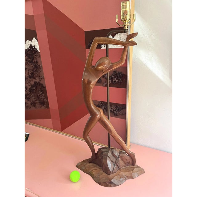 Mid 20th Century Mid Century Figural Teak Lamp For Sale - Image 5 of 18