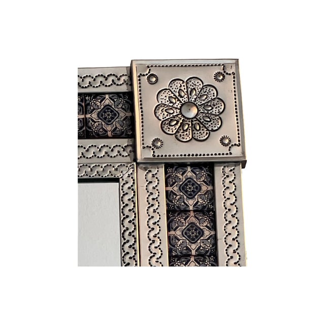 Vintage Large Mid Century Sheet Metal Tin Clad Mexico Mirror Tile 1970s For Sale - Image 4 of 8