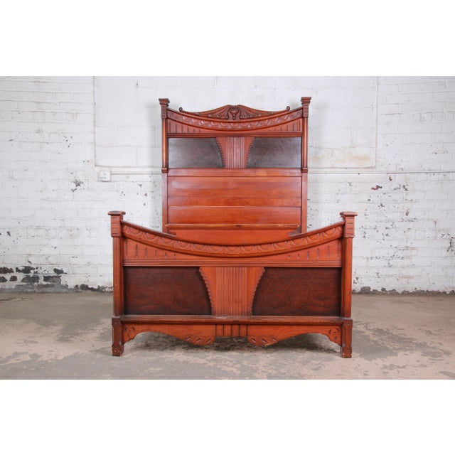 Antique Victorian Carved Walnut and Rosewood Full Size Bed Frame, Circa 1870 Chairish