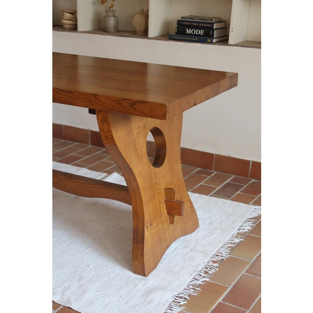 French Brutalist Dining Table in Wood with Sculpted Sledge Base, 1960s For Sale - Image 4 of 13