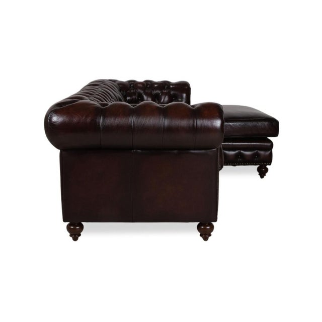 Vintage Chesterfield Leather Reddish Brown Chestnut Corner Sofa For Sale - Image 11 of 15