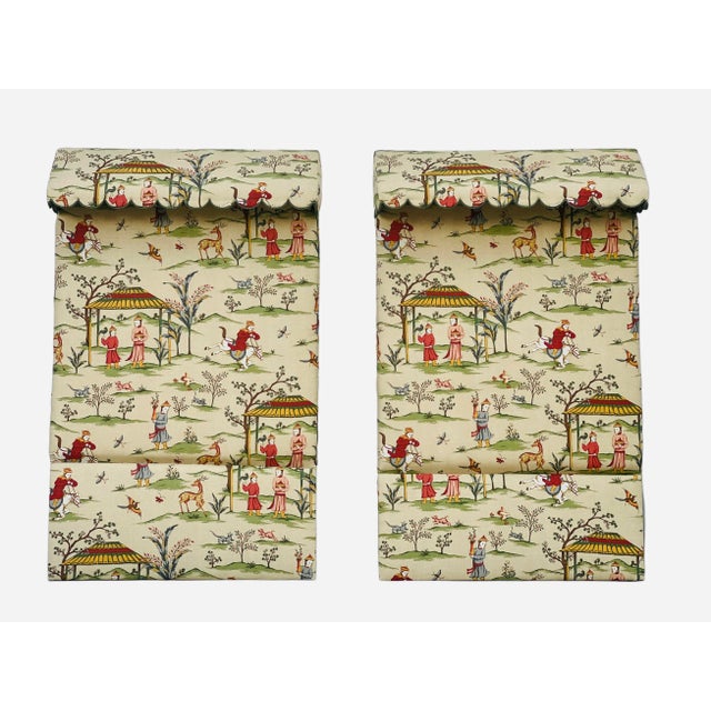 Pair of Tall Twin Scalloped Canopy Headboards in Thibaut “Ting Yuan” For Sale - Image 15 of 15