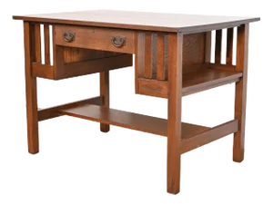 Gustav Stickley Antique Mission Oak Arts & Crafts Desk With Built-in Bookcases, Newly Refinished