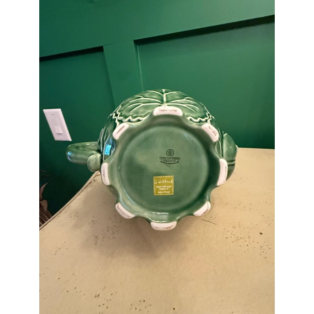 Vintage Majolica Green Cabbage Ware Tea Pot For Sale - Image 11 of 12