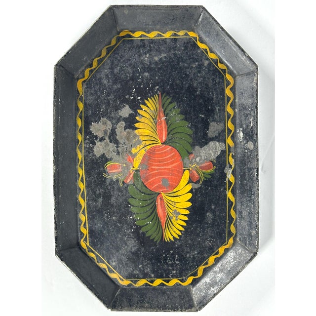 Folk Art Antique Toleware Tray: Hand-Painted Floral Folk Art, c. 1835 For Sale - Image 3 of 9