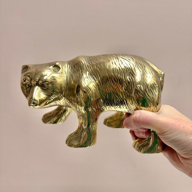 Metal Vintage Solid Brass Bear Statue For Sale - Image 7 of 8