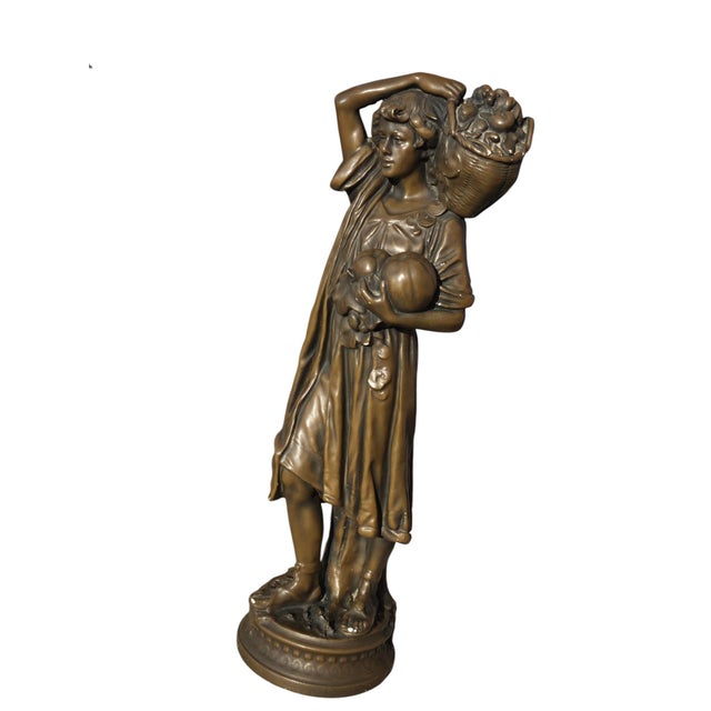 Mid-Century Modern 1960s Esco Products n.y. Bronze-Finish Chalkware Fruit Bearer Sculpture For Sale - Image 3 of 6