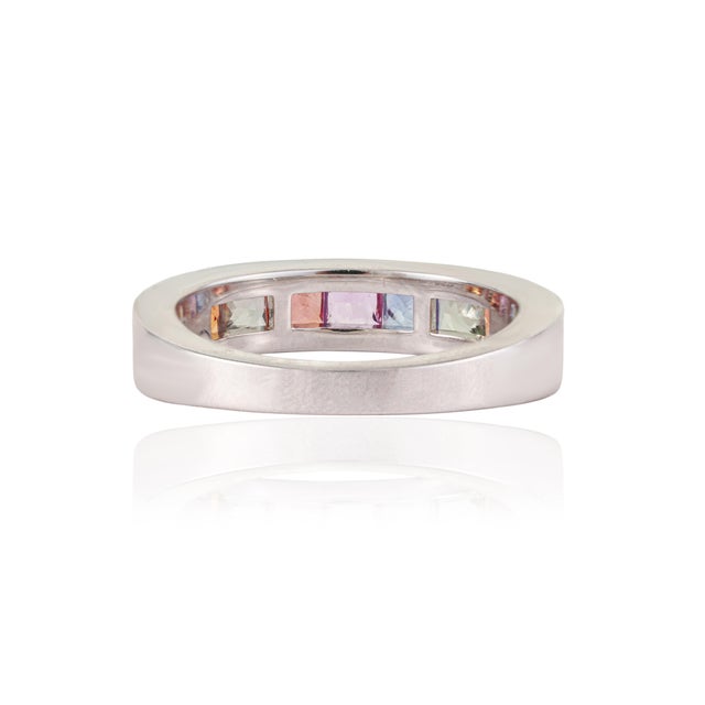 Gemstone Bochic Rainbow 1.31 Ct Multi Sapphire Statement Band Ring in 925 Silver Size 9 For Sale - Image 7 of 13