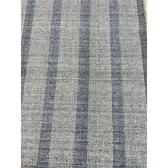 Indian 9x12 Luxurious Timeless Gray Stripe Geometric Modern Handmade Wool Carpet Rug For Sale - Image 3 of 9
