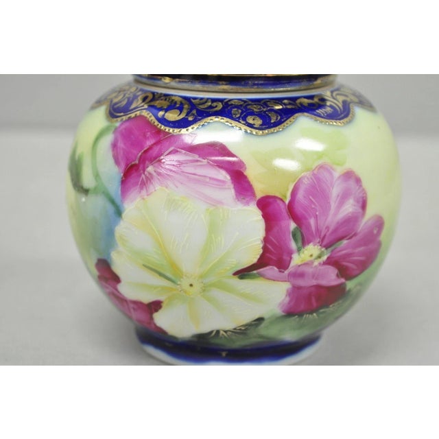 Early 20th Century Antique I &Ec Co Japan Hand Painted Porcelain Cobalt Blue Covered Ginger Jar For Sale - Image 5 of 16