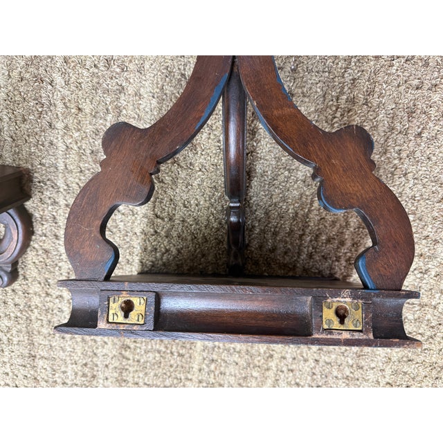 Unique Antique Wall Shelves, Late 19th Century, Wood and Leather For Sale - Image 4 of 7