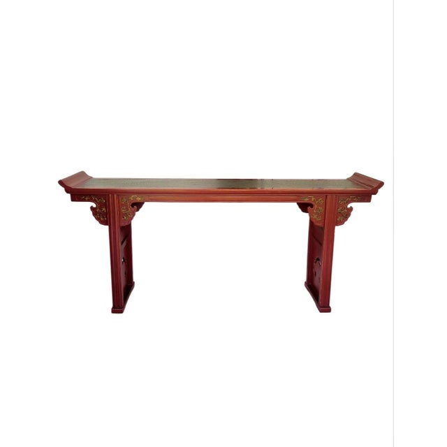 Make a striking statement in your entryway, living space, or hall with this grand extra long vintage Asian-style altar...