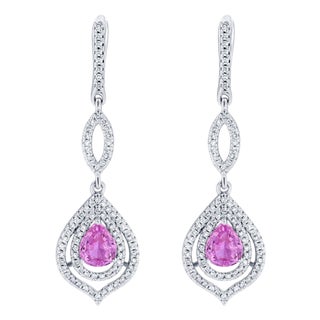 2.90 Carat Pink Sapphire Diamond Drop Earrings, A Pair For Sale