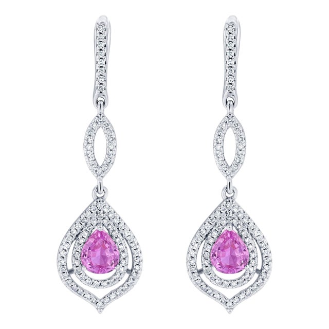 2.90 Carat Pink Sapphire Diamond Drop Earrings, A Pair For Sale