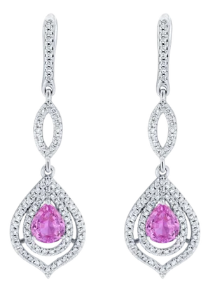 2.90 Carat Pink Sapphire Diamond Drop Earrings, A Pair