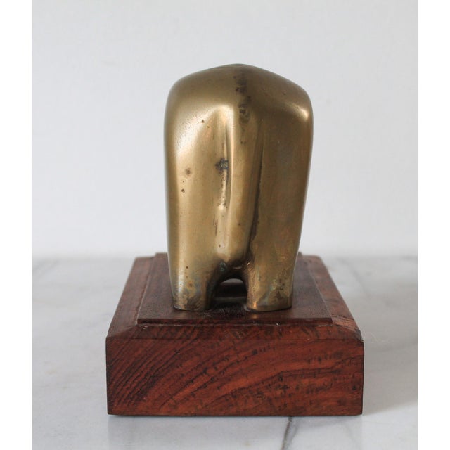 Brass Vintage Brass Elephant on Wood Stand For Sale - Image 8 of 9