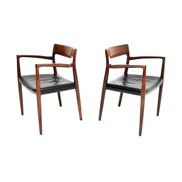 Mid-Century Modern Vintage Danish Model 57 Chairs by Niels Otto Møller, 1960s, Set of 2 For Sale - Image 3 of 11