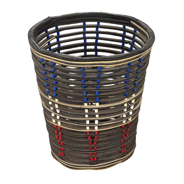 Vintage 1970s BMX Bicycle Tire Handmade Folk Art Trash Can For Sale - Image 4 of 8