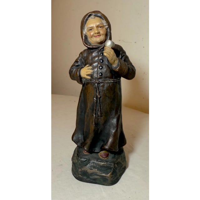 Figurative Handmade Antique German Painted Terracotta Pottery Monk Friar Sculpture Statue For Sale - Image 3 of 10