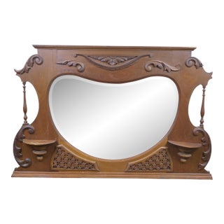 Antique Victorian Walnut Acanthus Fretwork Dresser Vanity Mantel Mirror 45" For Sale