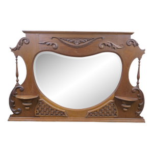 Antique Victorian Walnut Acanthus Fretwork Dresser Vanity Mantel Mirror 45"