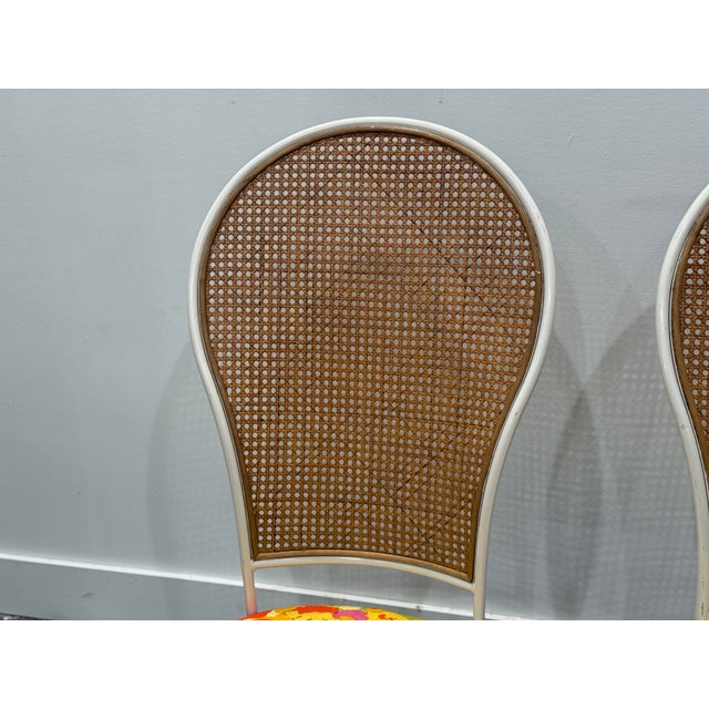 Antique White 1960s Milo Baughman for Thayer Coggin - Pair Cane + Metal Peacock Chairs - Organic Modern For Sale - Image 8 of 10