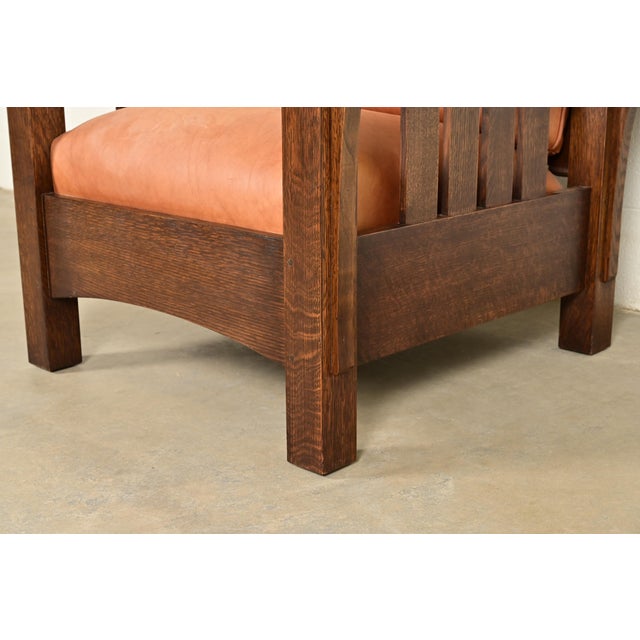 Brown Stickley Mission Oak Arts & Crafts Bow Arm Reclining Morris Lounge Chair With Ottoman For Sale - Image 8 of 14