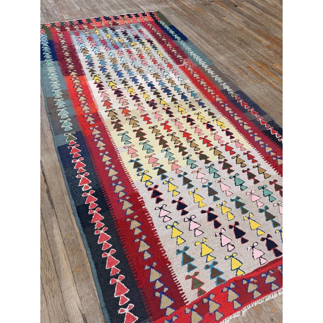 This is a striking and highly authentic mid-to-large antique Turkish Village Kilim, Dating back to circa 1940, this...