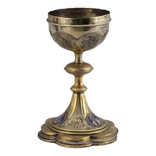 19th Century French 950 Silver Gilt and Enamel Signed Chalice Ciborium Cup For Sale