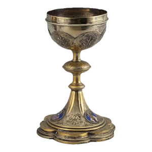 19th Century French 950 Silver Gilt and Enamel Signed Chalice Ciborium Cup