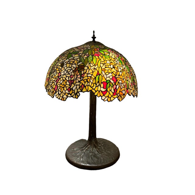 Rustic European Vintage Stained Glass Desk or Table Lamp For Sale - Image 3 of 11