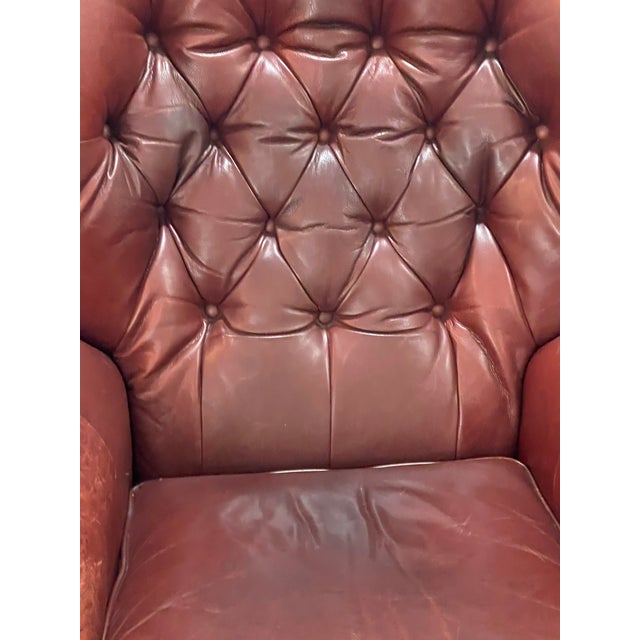 Vintage Pair of Oxblood Tufted Leather Writers Recliner Armchairs For Sale - Image 9 of 10
