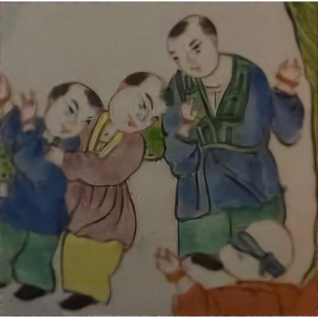 18th Century Pair of Chinese Polychrome Porcelain Vases in Famille Verte Style, Depicting Children at Play. For Sale - Image 4 of 7