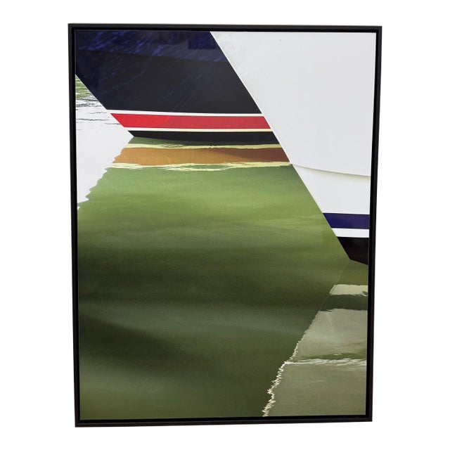 Island Paradise 3, Abstract Framed Photograph of Boat Reflection in Water, Artist Geoffrey Baris For Sale