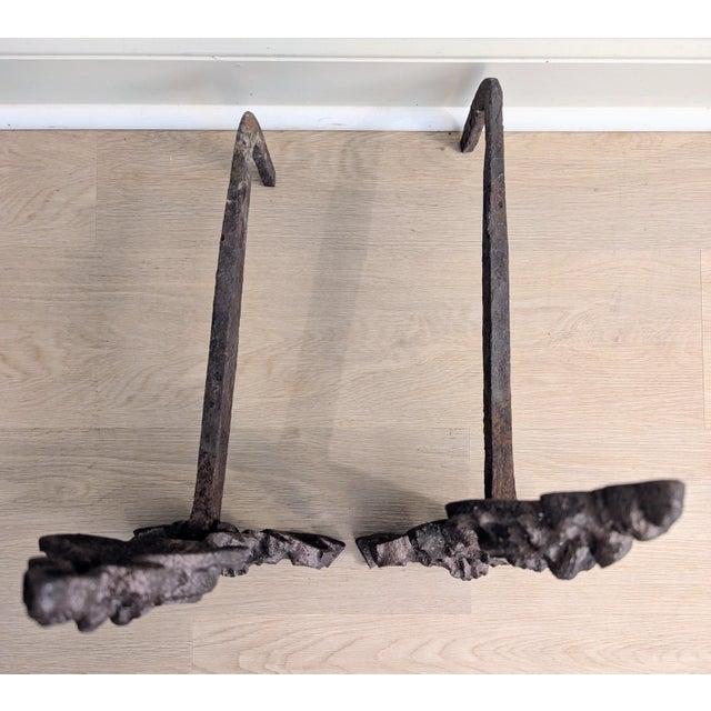 Metal Antique 19th-Century Rococo Revival Cast Iron Andirons - Decorative Pair For Sale - Image 7 of 10
