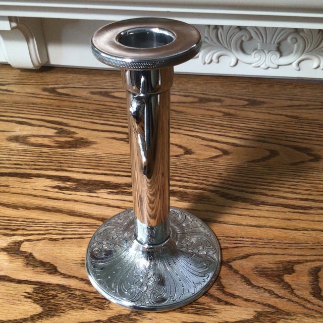 Arts & Crafts Arts and Crafts Candle Holder Silver Plated by Vintage Rogers Hand Engraved For Sale - Image 3 of 13