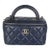 Navy Quilted Lambskin Top Handle Vanity Case With Chain For Sale