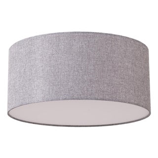 Stretch Flush Mount 18" D - Cashmere Gray Linen Drum Shade, Satin Nickel, Dimmable, Bulb Included For Sale