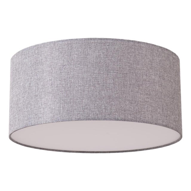 Stretch Flush Mount 18" D - Cashmere Gray Linen Drum Shade, Satin Nickel, Dimmable, Bulb Included For Sale