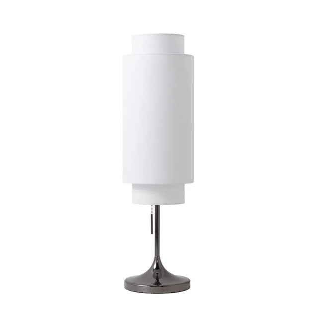 Nova 1960s Mid Century Lollipop Table Lamp by Nova of California - Black Nickel, White Linen Double Shade, on/Off Pull Chain For Sale - Image 4 of 15