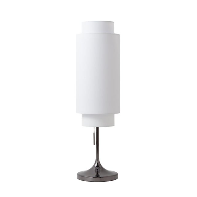 Lollipop Table Lamp - Black Nickel, White Linen Double Shade, on/Off Pull Chain For Sale - Image 4 of 15