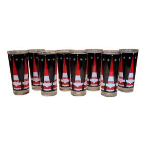 Mid Century Libbey Christmas Santa Glasses- Set of 8