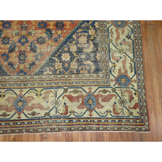 Early 20th Century Traditional Orange Blue Color Persian Open Medallion Room Size Rug - 8'6" x 10'11" For Sale - Image 4 of 6