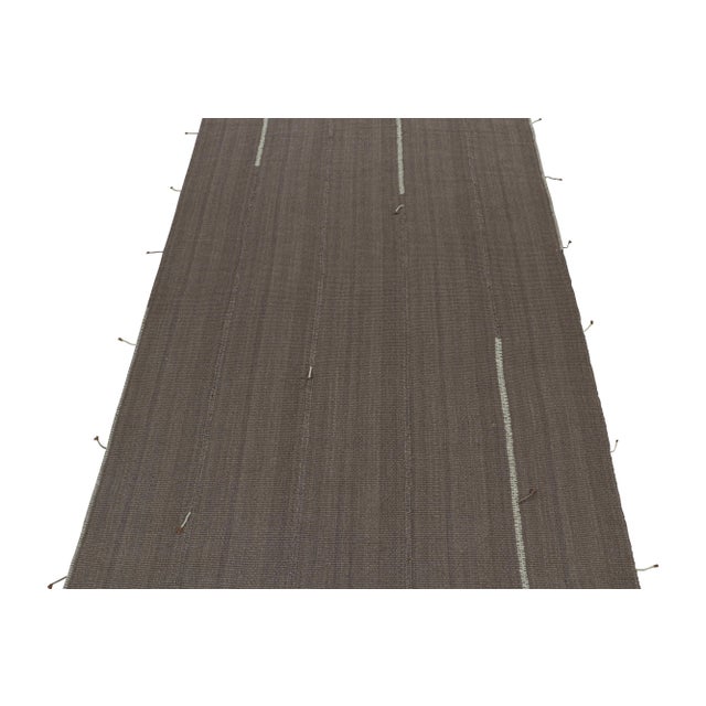 Contemporary 2010s Rug & Kilim’s Contemporary Kilim in Gray With Sky Blue and Brown Accents For Sale - Image 3 of 8
