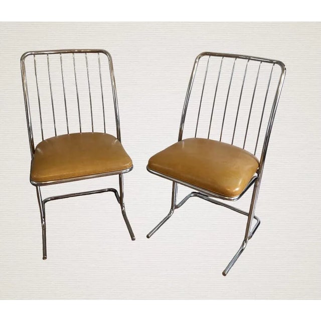 Daystrom Mid-Century Modern Cantilevered Chrome Dining Chairs by Daystrom- Set of 2 For Sale - Image 4 of 7
