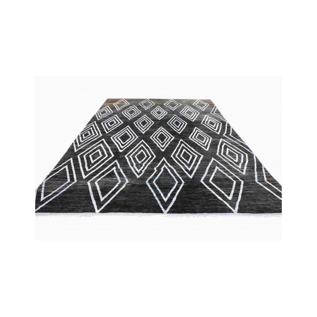 Mid-Century Modern Blue & Brown Modern Wool Rug For Sale - Image 3 of 8